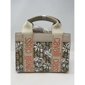Cavalli Class Serafina Top Handel Tote Bag Beige Floral Print MSRP $99